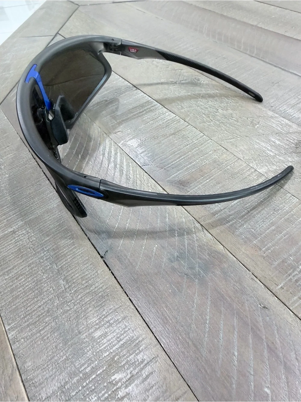 Oakley Shield Sunglasses with Blue Mirrored Lens and Black Frame